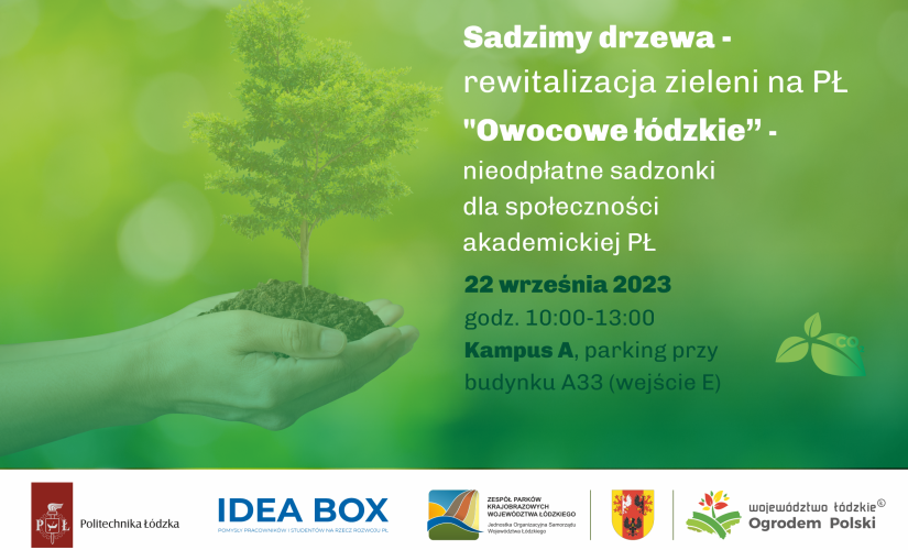Grafika promująca akcję Sadzimy drzewa na PŁ