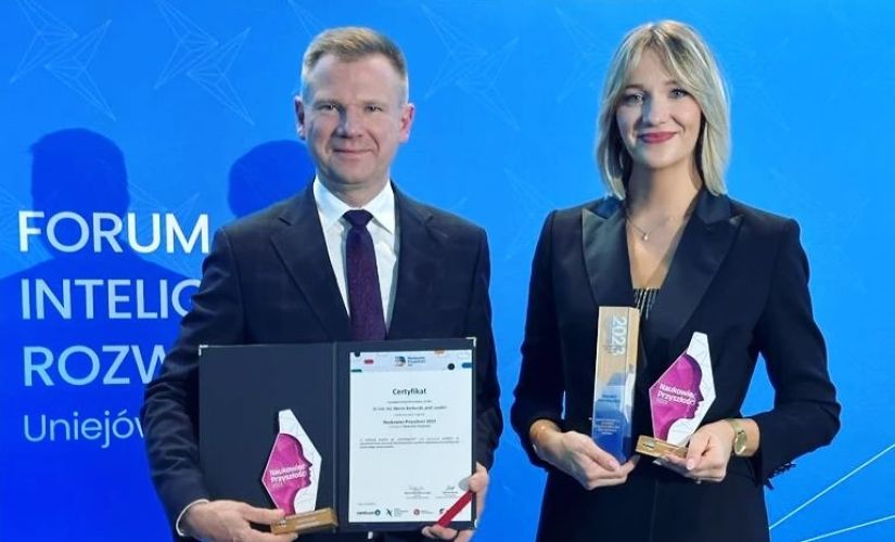 Laureaci nagrody dr Alaksandra Ziemińska-Stolarska i prof. PŁ Marcin Barburski