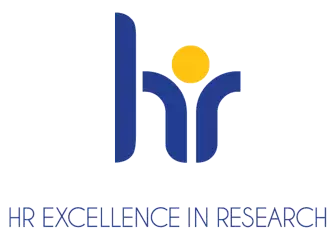 Logotyp. Niebieskie, wyróżnione litery HR i pod spodem napis HR Excelllence in Research