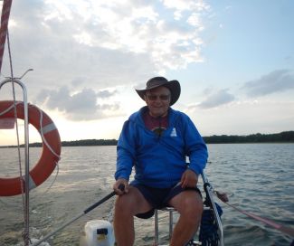 Prof. A. Napieralski on a boat at Masuria.