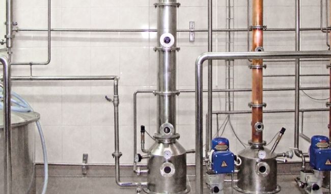 Overview photo. Laboratory, a dozen silver tubes interconnecting.