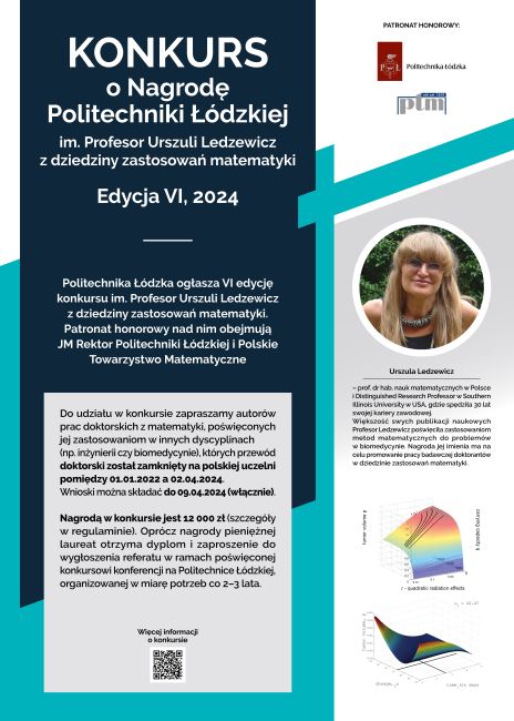 Plakat do konkursu o nagrodę PŁ im. Urszuli Ledzewicz