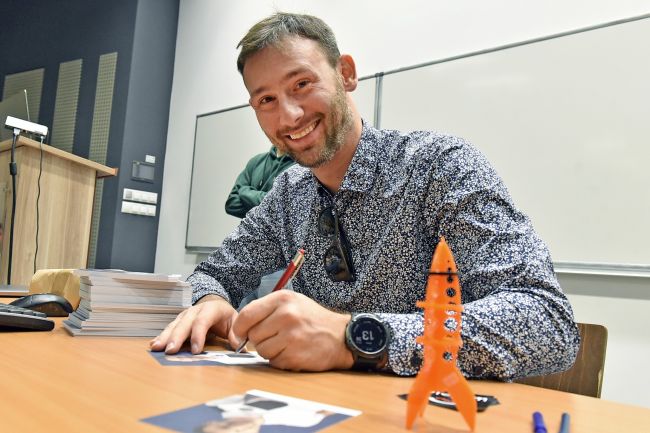 Dr inż. Sławosz Uznański-Wiśniewski podczas spotkania ze studentami na PŁ