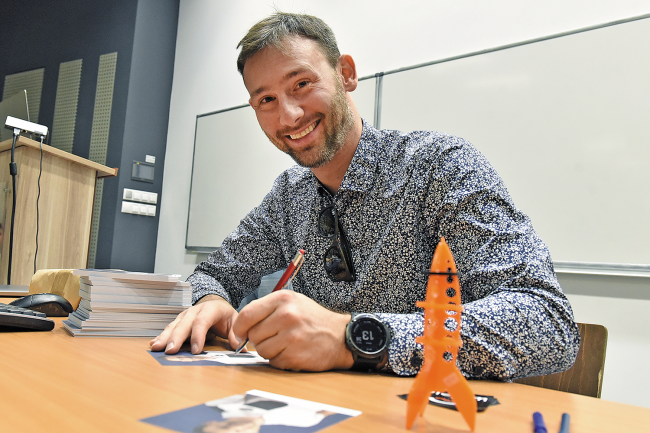 dr inż. Sławosz  Uznański-Wiśniewski podczas pobytu w PŁ, fot. arch. PŁ