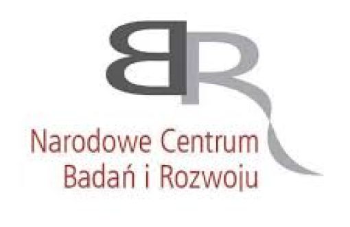 Logotyp: litery BR ułożone graficznie oraz bordowy napis Narodowe Centrum Badań i Rozwoju.