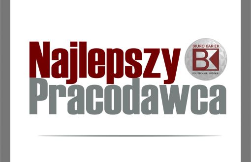 Czerwono-szary napis w 2 rzędach: najlepszy pracodawca na białym tle.