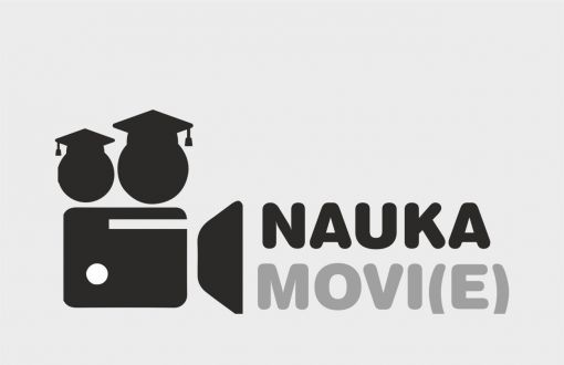 Logo cyklu Nauka Movie: czarny symbol kamery i nazwa cyklu