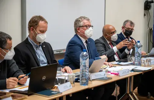the Rector of Lodz University of Technology, Prof. Krzysztof Jóźwik (on the right), participated in a meeting of ECIU University Board members