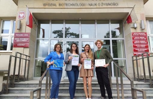Awarded PhD students (from the left): Anna Cociurovscaia, Monika Kaczmarek, Weronika Śliżewska and  Marcin Sypka, photo: Agnieszka Pietrzyk-Brzezińska