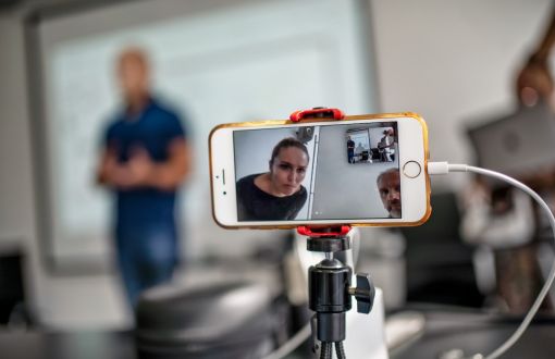 Dr Eng. Dorota Kamińska and Dr Eng. Grzegorz Zwoliński at a class with doctoral students from Aveiro, photo: Krzysztof Pagacz