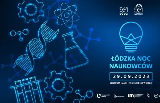 Grafika promująca Łódzką Noc Naukowców 2023