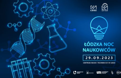 Grafika promująca Łódzką Noc Naukowców 2023