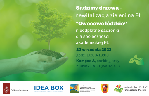 Grafika promująca akcję Sadzimy drzewa na PŁ