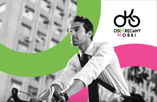 Grafika promująca akcję Odkręcamy Korki - rowerem do pracy