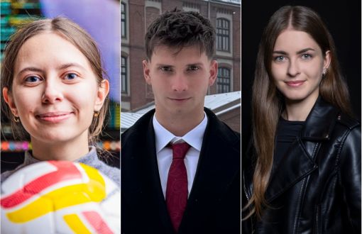 kolaż 3 zdjęć portretowych, pośrodku mężczyzna w białek koszuli i bordowym garniturze, po bokach 2 uśmiechnięte młode klobiety